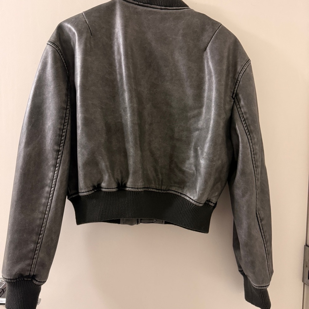 Zara Black Leather Bomber Jacket - Picture 2 of 8